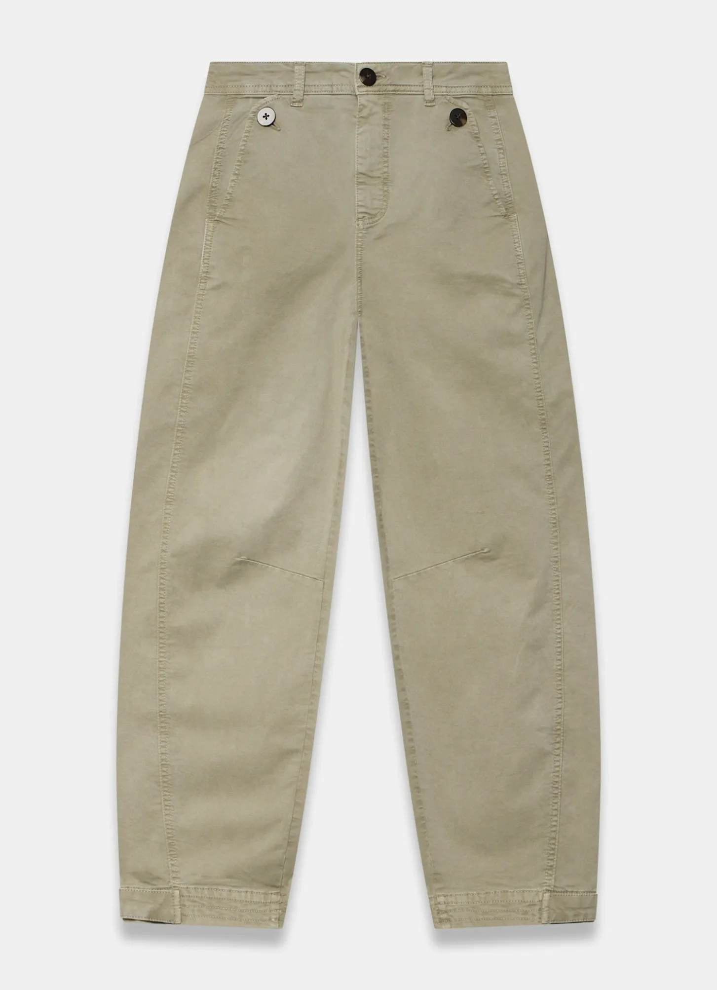 Khaki Washed Barrel Leg Chino Trousers