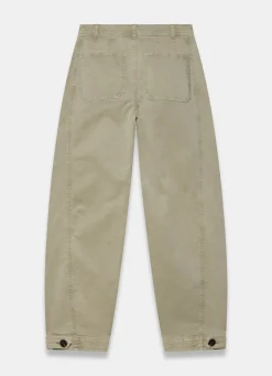 Khaki Washed Barrel Leg Chino Trousers
