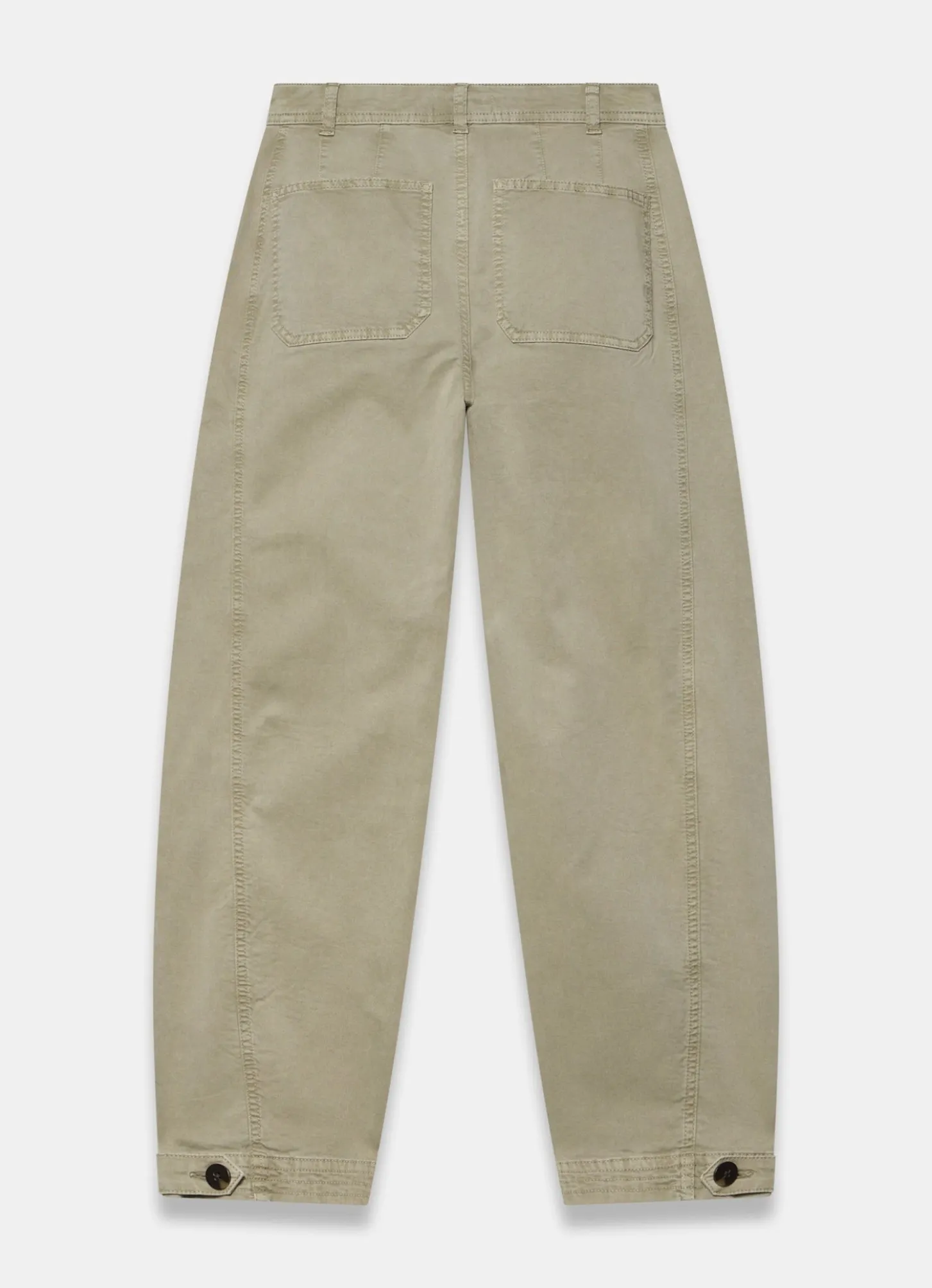Khaki Washed Barrel Leg Chino Trousers
