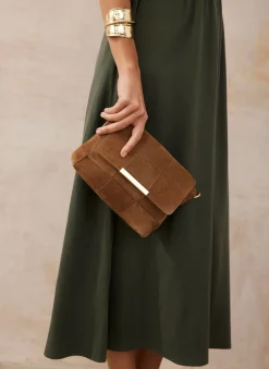 Lara Tan Suede Woven Crossbody Bag