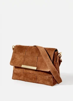 Lara Tan Suede Woven Crossbody Bag