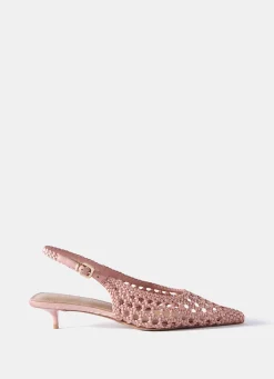 Lea Pink Woven Kitten Heels