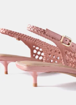 Lea Pink Woven Kitten Heels