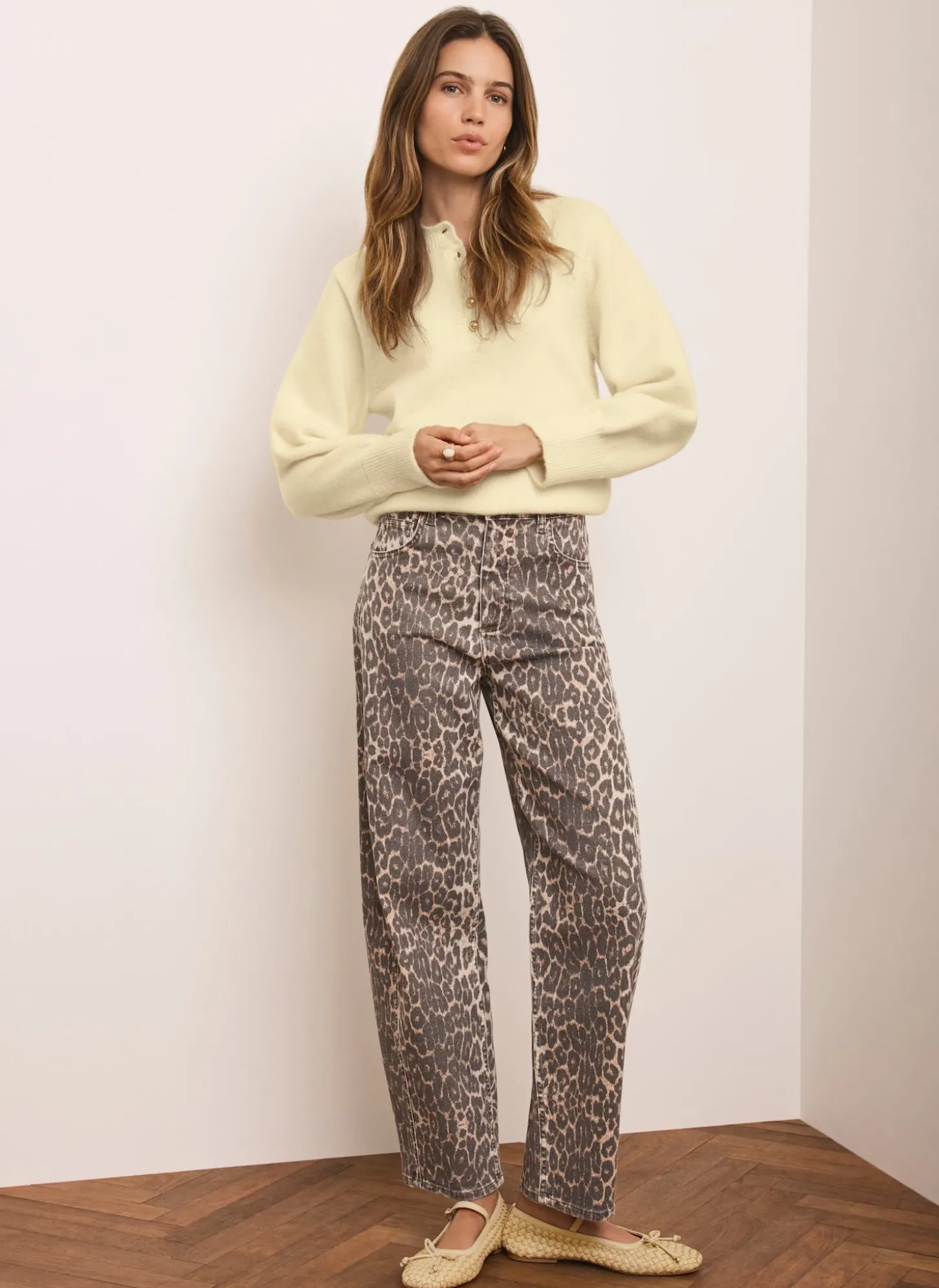 Leopard Print Barrel Leg Jeans