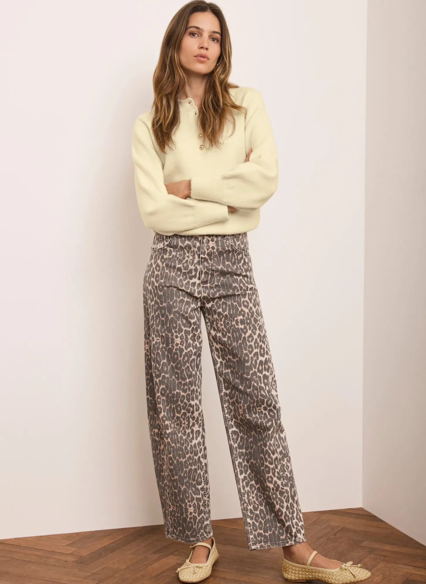 Leopard Print Barrel Leg Jeans