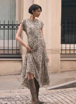 Leopard Print Cap Sleeve Midi Dress