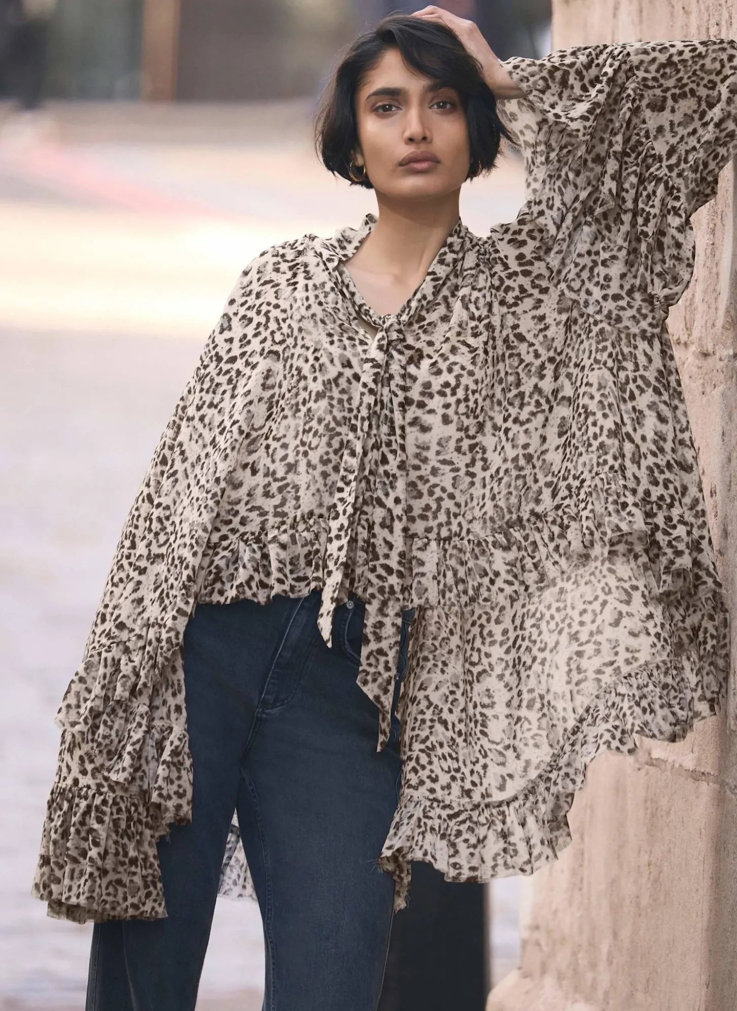Leopard Print Ruffle Blouse
