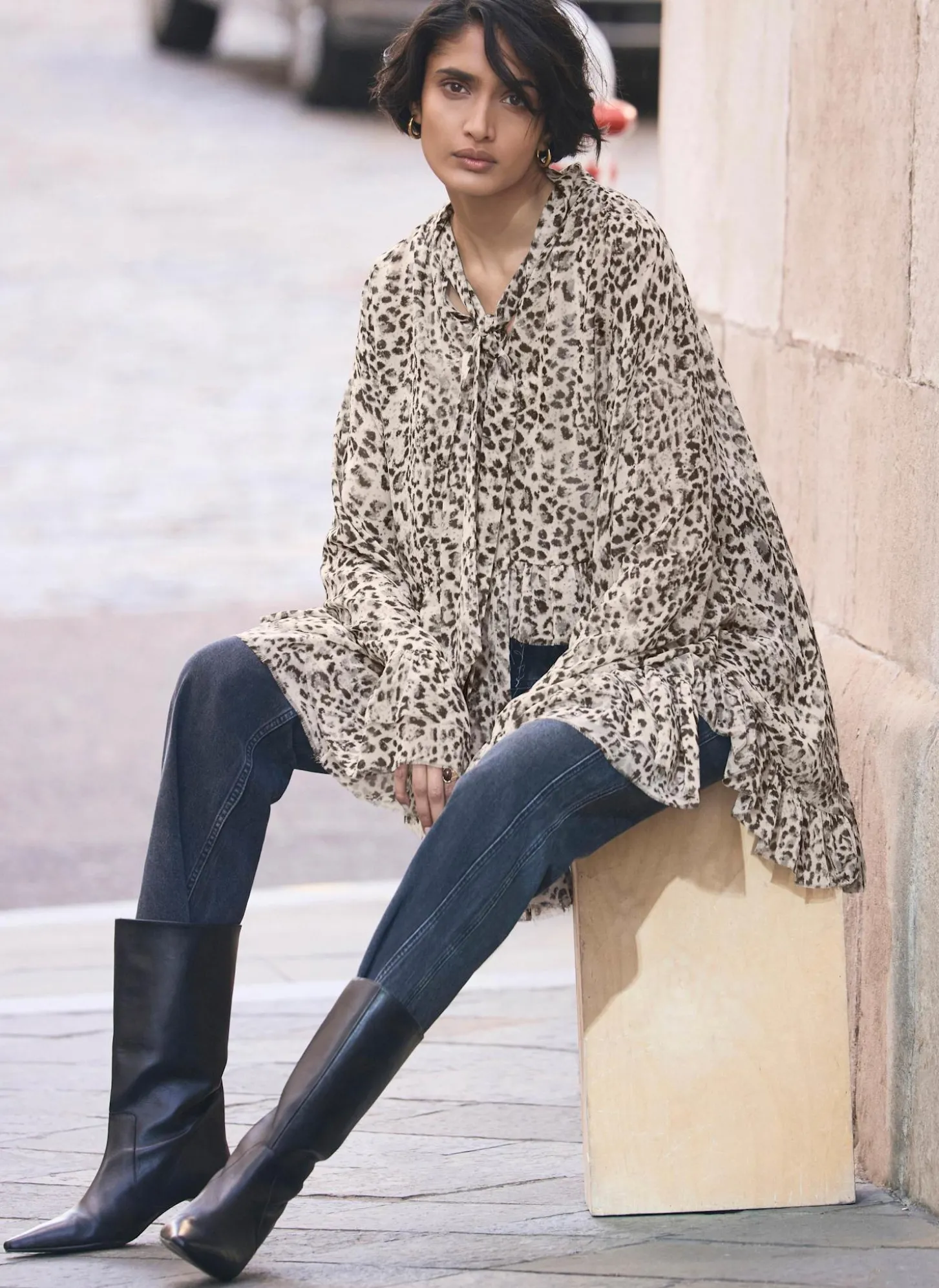 Leopard Print Ruffle Blouse