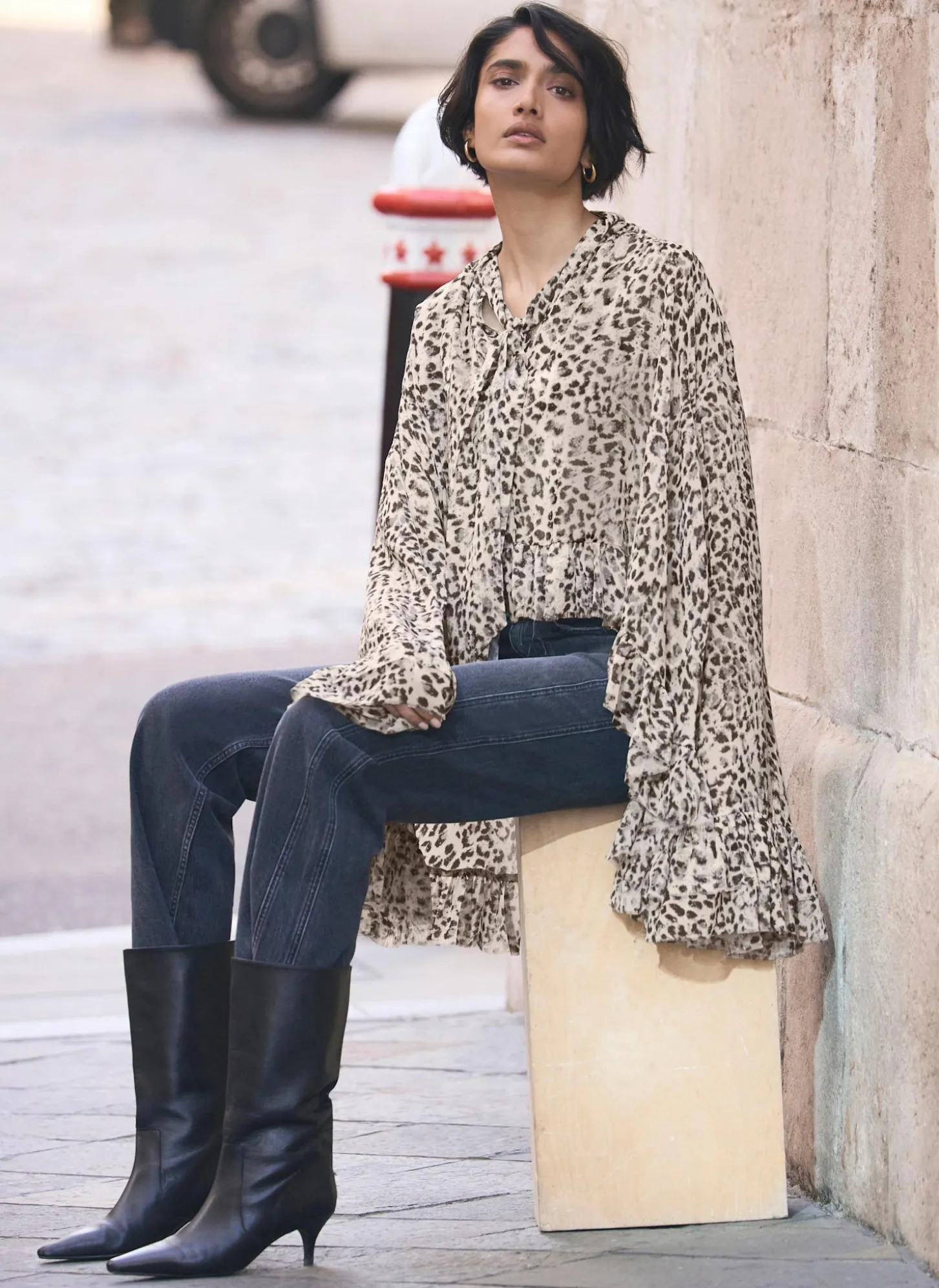 Leopard Print Ruffle Blouse