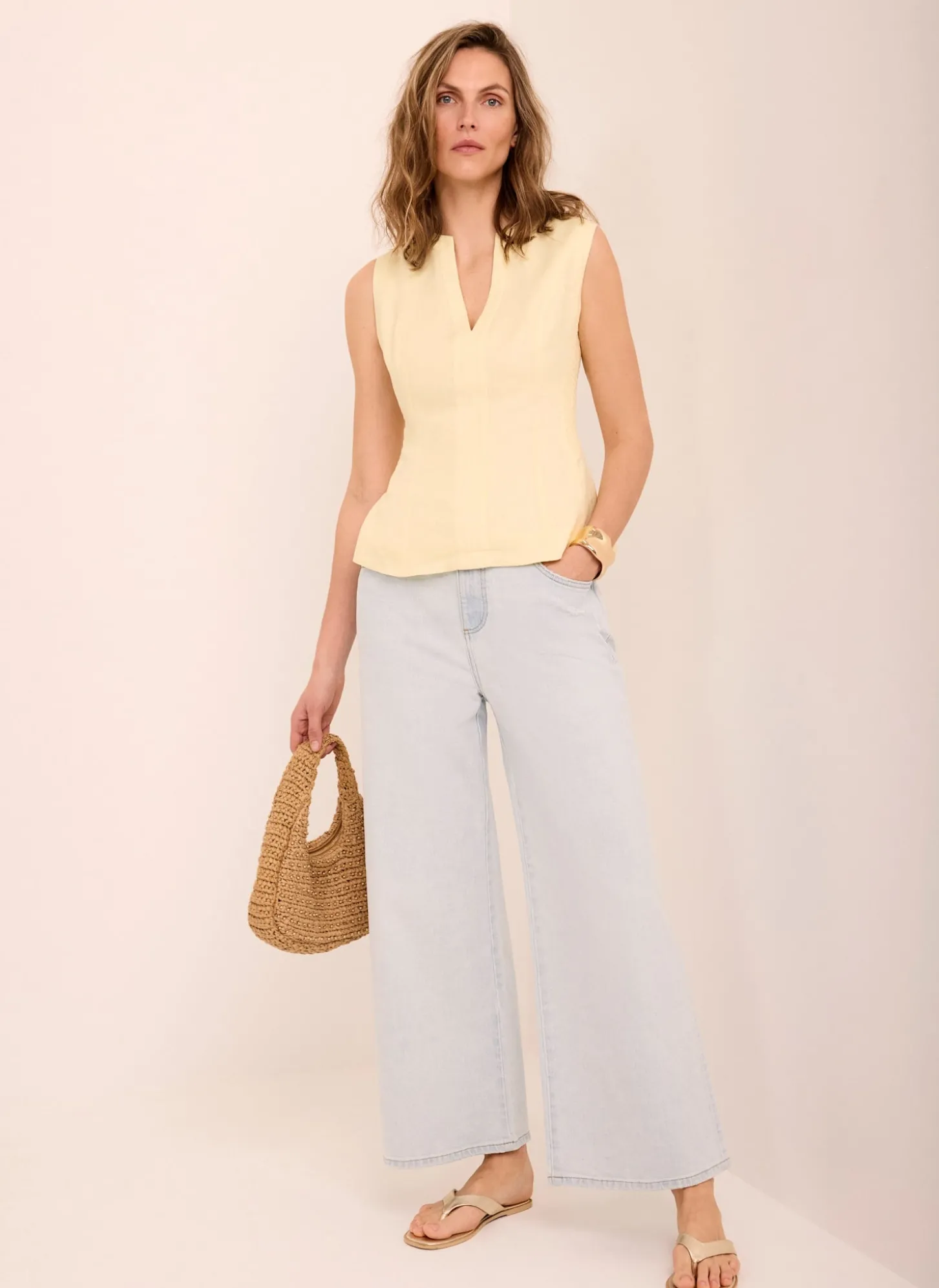 Light Indigo Ankle Wide Jeans