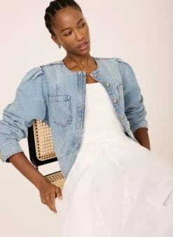 Light Indigo Collarless Denim Jacket
