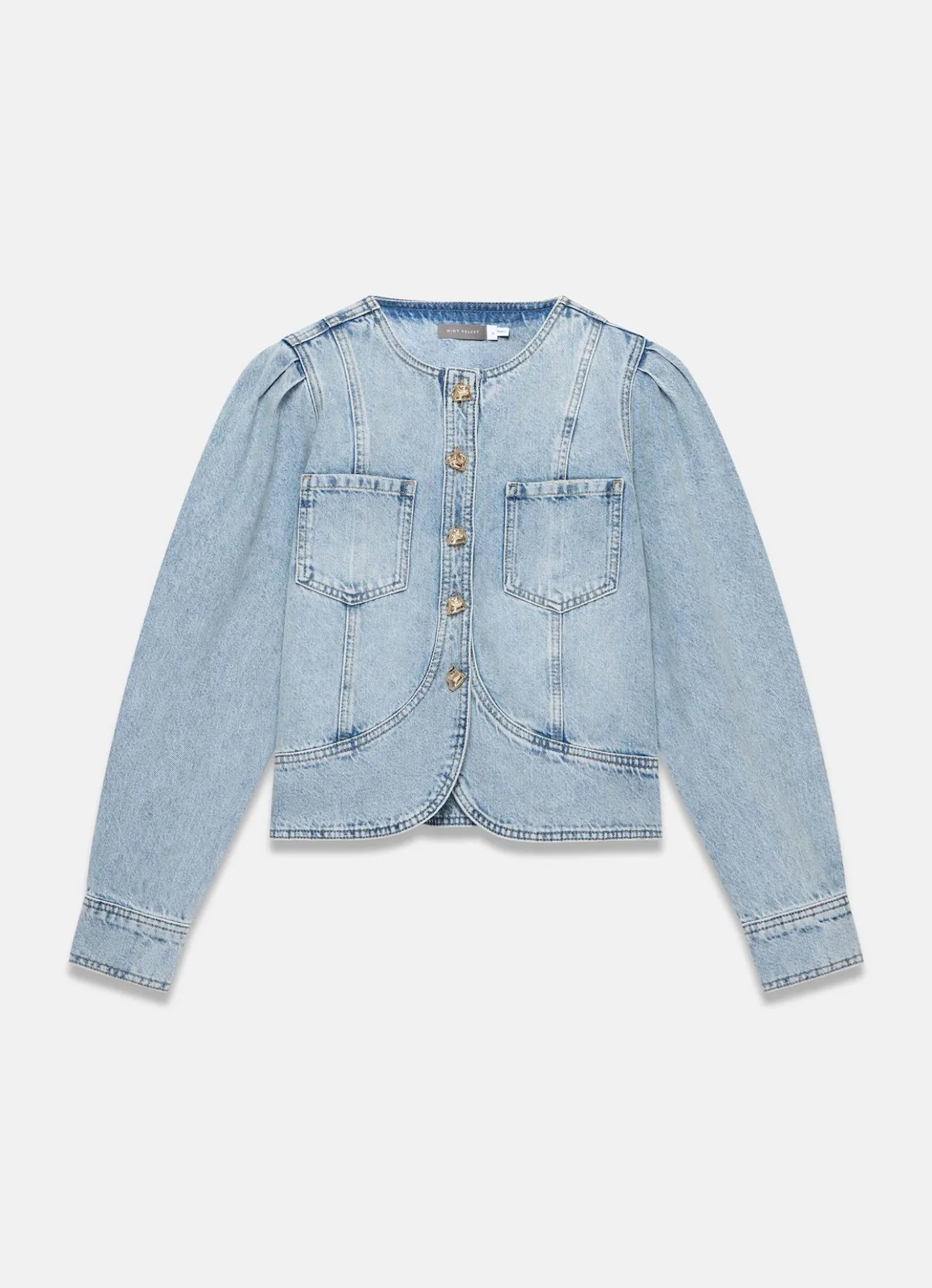 Light Indigo Collarless Denim Jacket