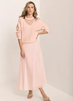 Light Pink A Line Midi Skirt