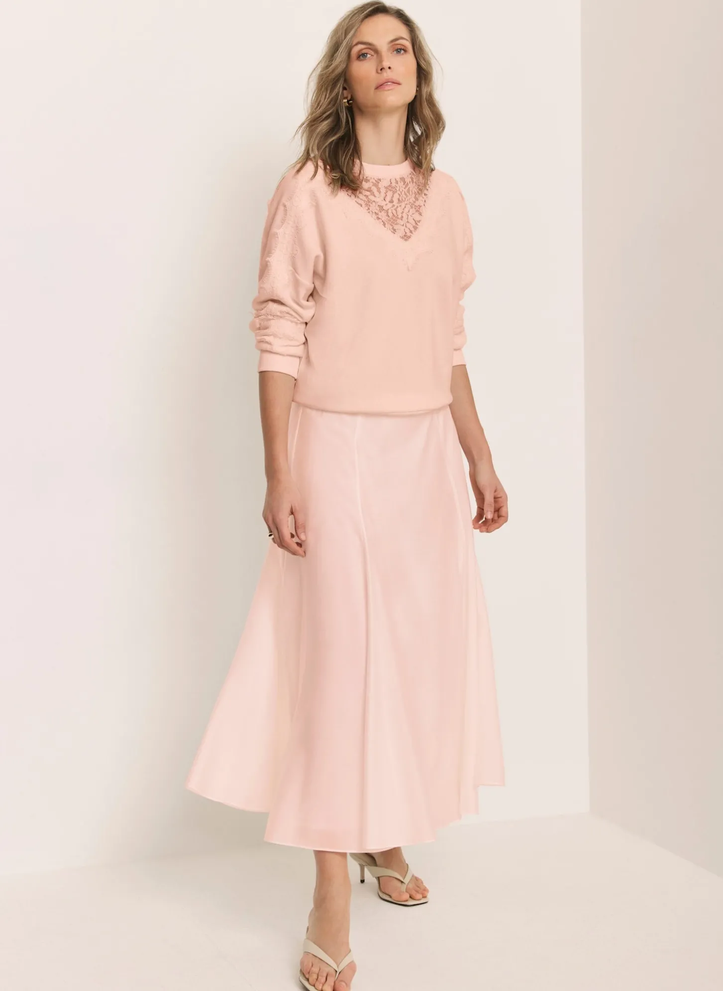 Light Pink A Line Midi Skirt