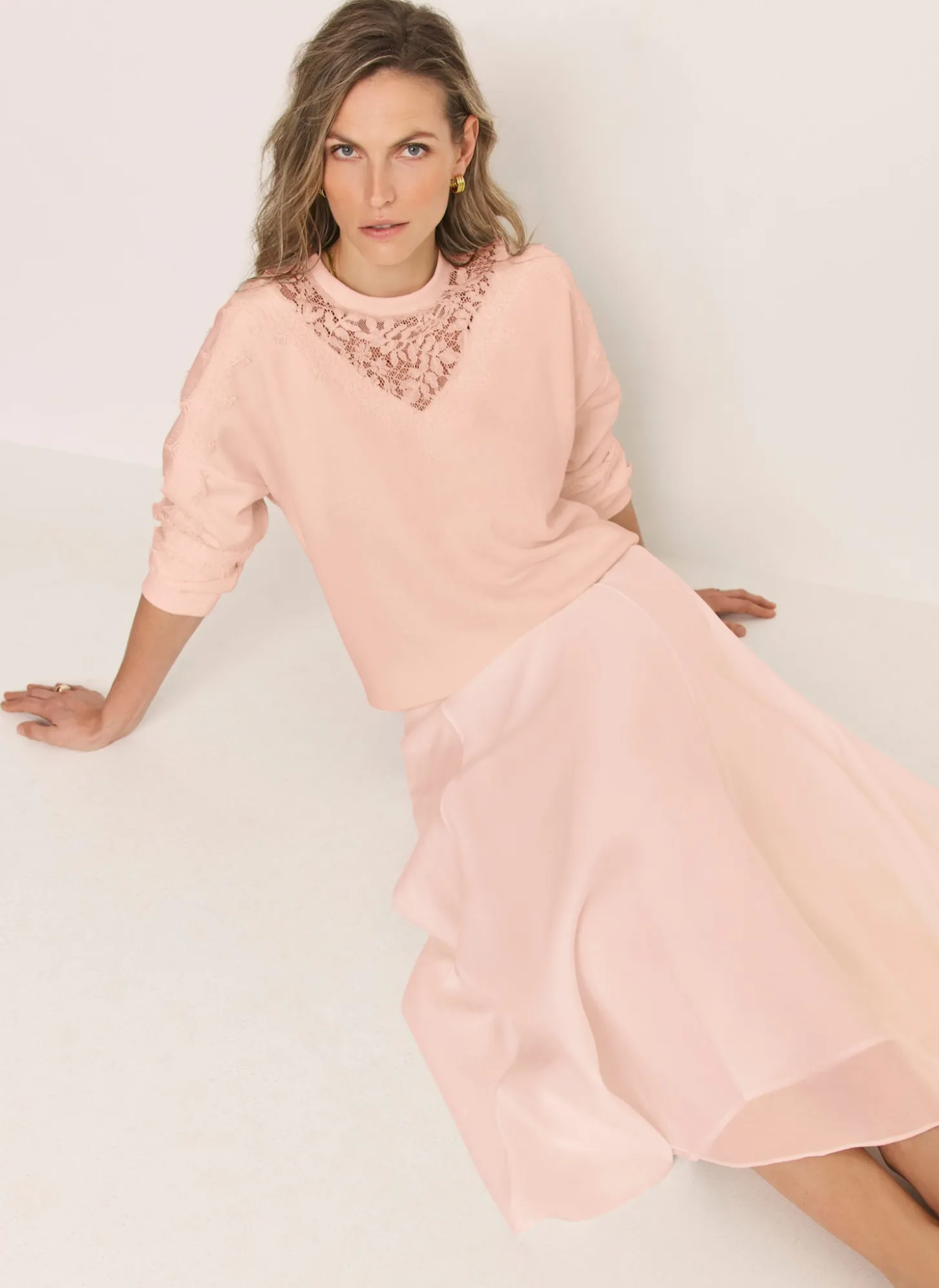 Light Pink A Line Midi Skirt