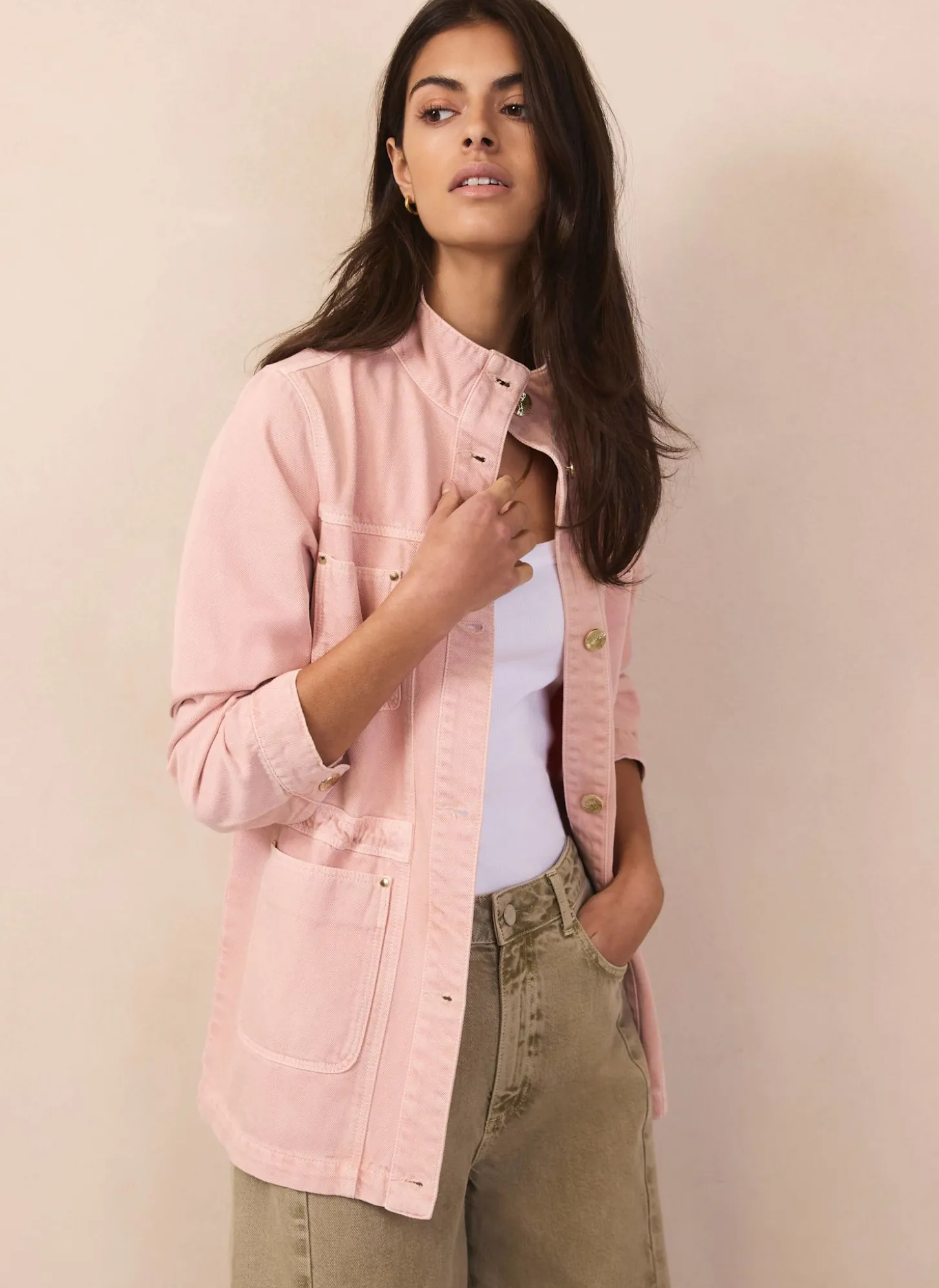 Light Pink Cotton Utility Shacket