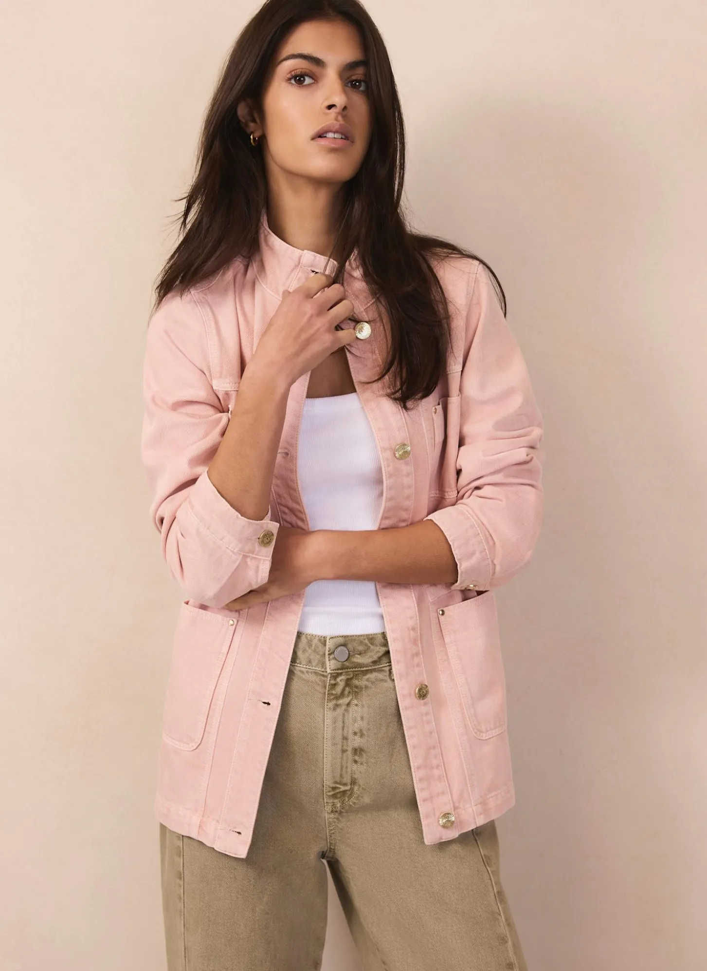 Light Pink Cotton Utility Shacket