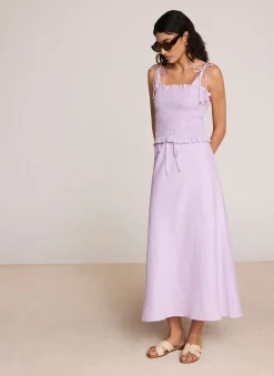 Lilac Linen Bias Midi Skirt