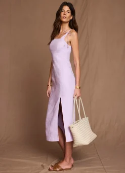 Lilac Linen Bow Detail Midi Dress