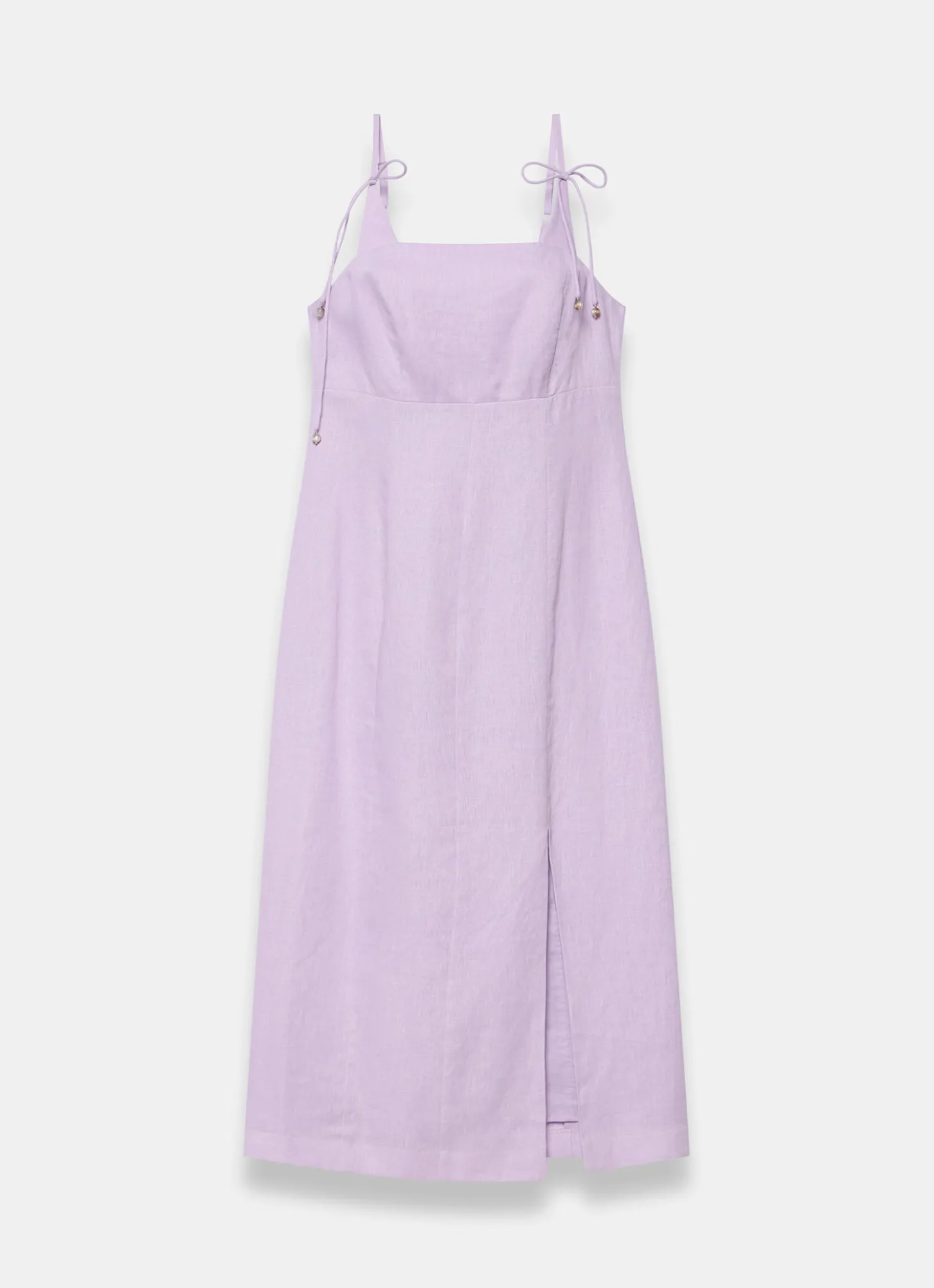 Lilac Linen Bow Detail Midi Dress