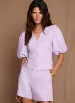 Lilac Linen Puff Sleeve Top