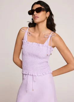 Lilac Linen Shirred Top
