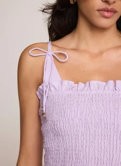 Lilac Linen Shirred Top
