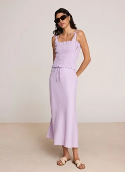 Lilac Linen Shirred Top