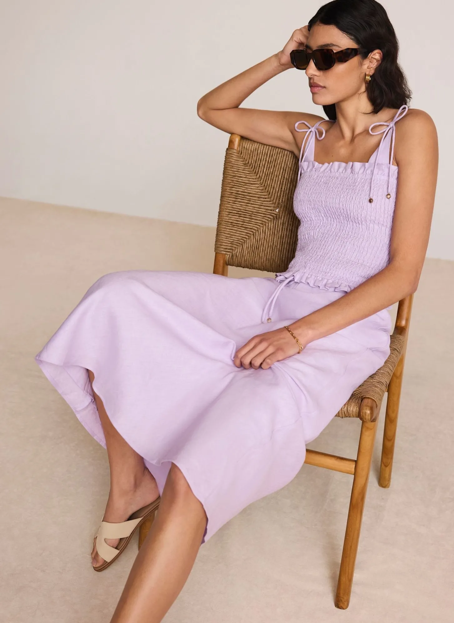 Lilac Linen Shirred Top