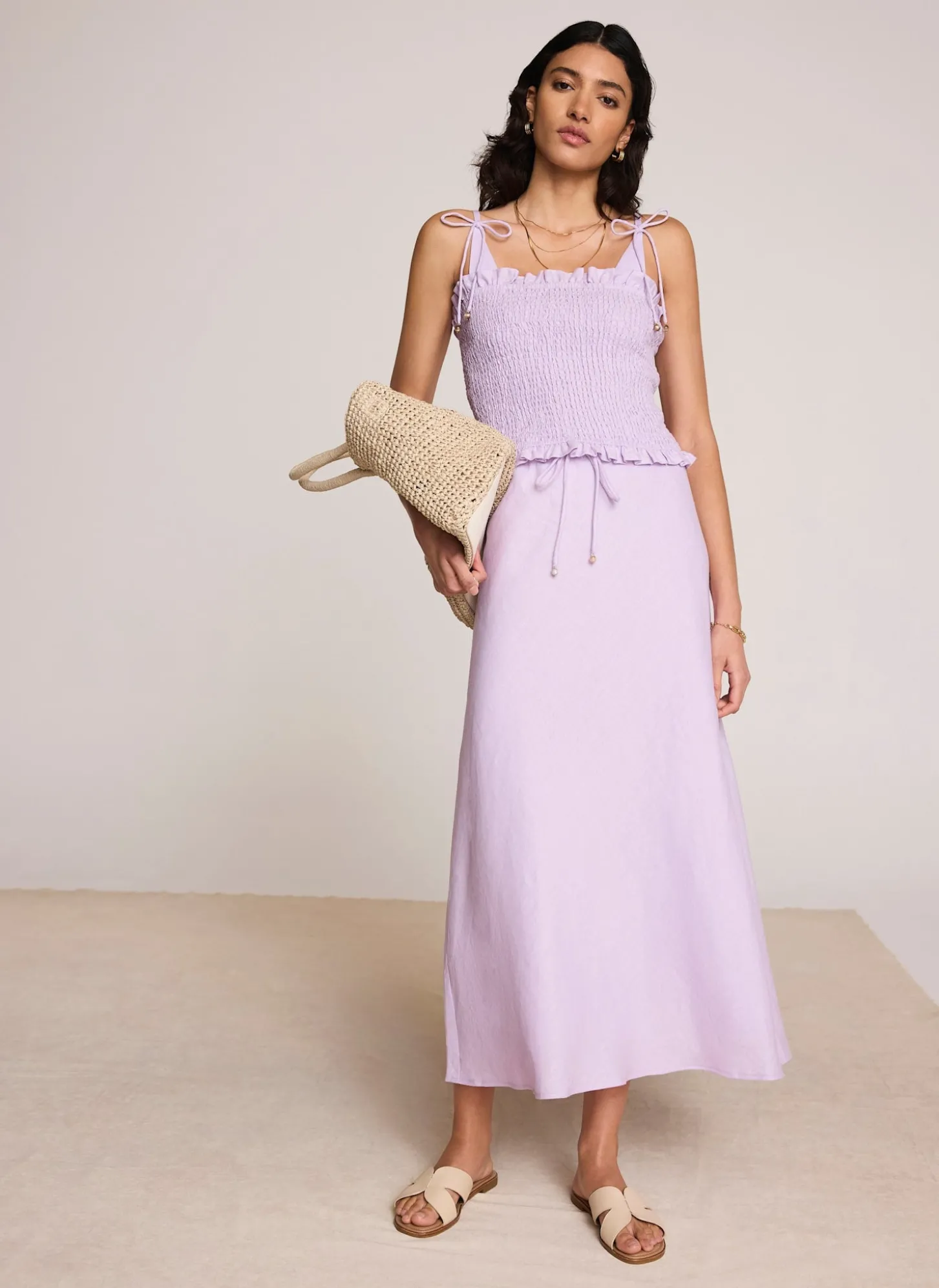 Lilac Linen Shirred Top