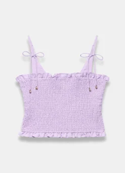 Lilac Linen Shirred Top
