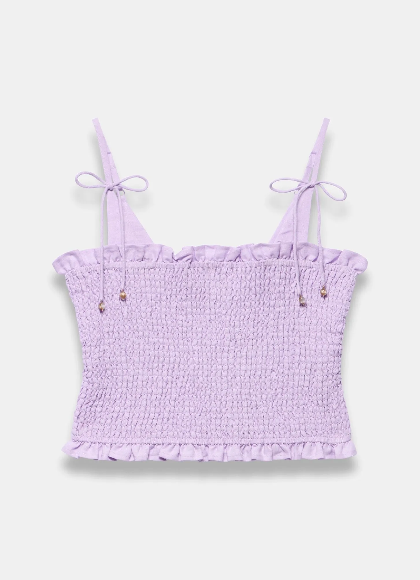 Lilac Linen Shirred Top