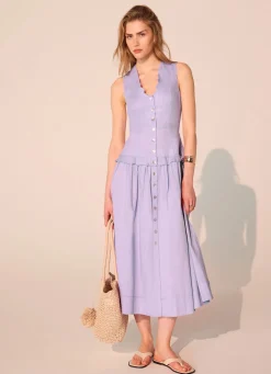Lilac Ramie Drop Waist Midi Dress