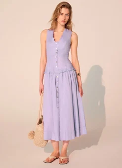 Lilac Ramie Drop Waist Midi Dress