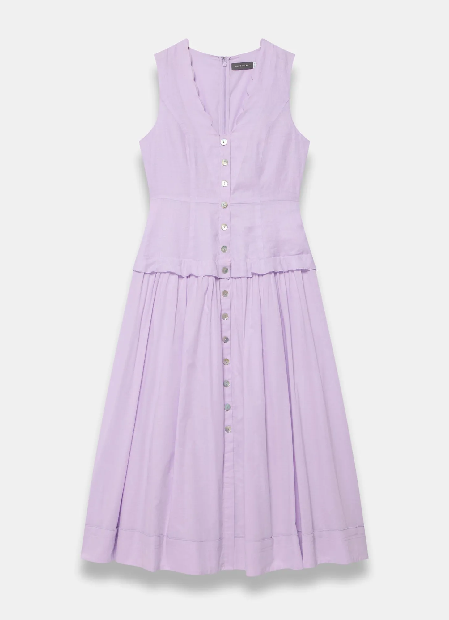 Lilac Ramie Drop Waist Midi Dress