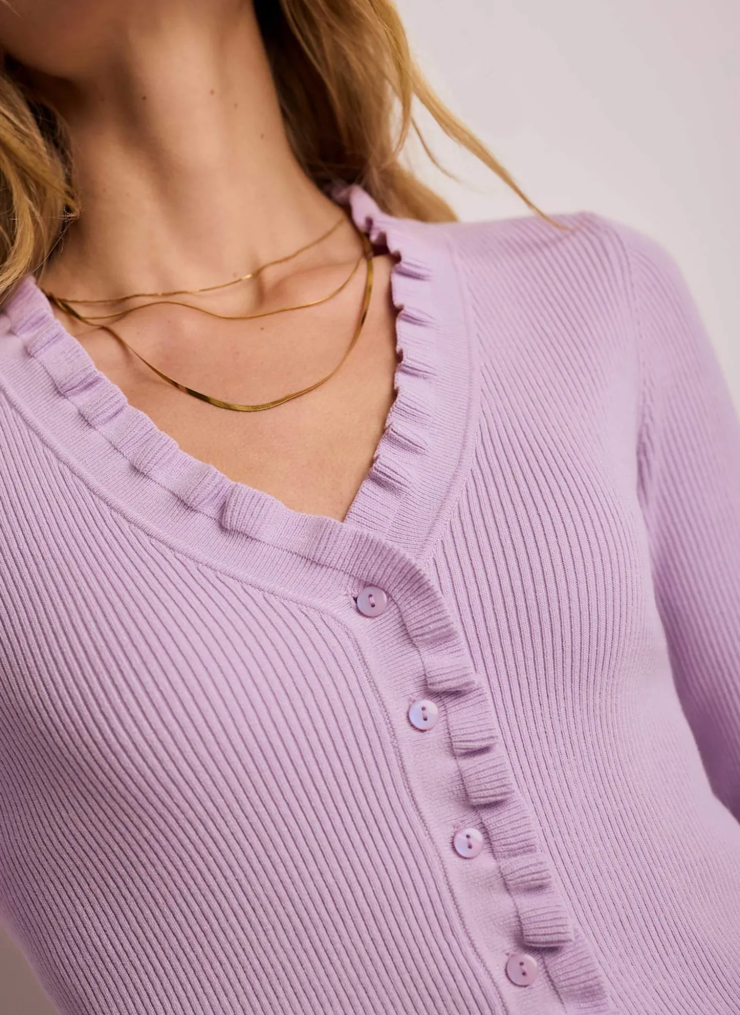 Lilac Ruffle Detail Cardigan