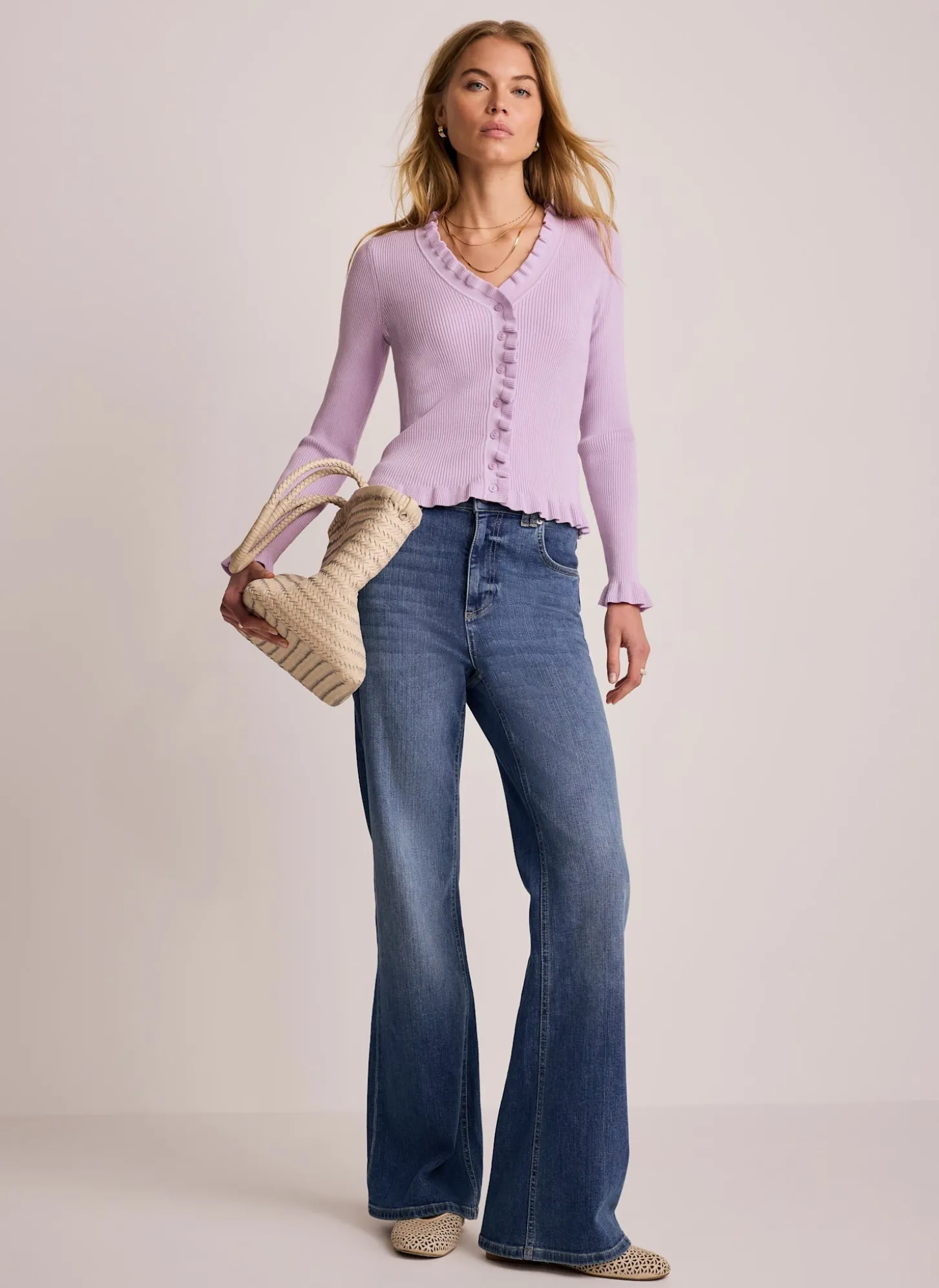 Lilac Ruffle Detail Cardigan