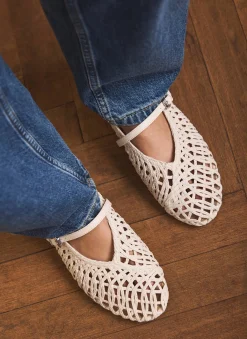 Lily Cream Woven Ballet Flat Pumps