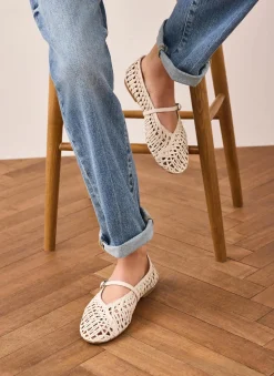 Lily Cream Woven Ballet Flat Pumps