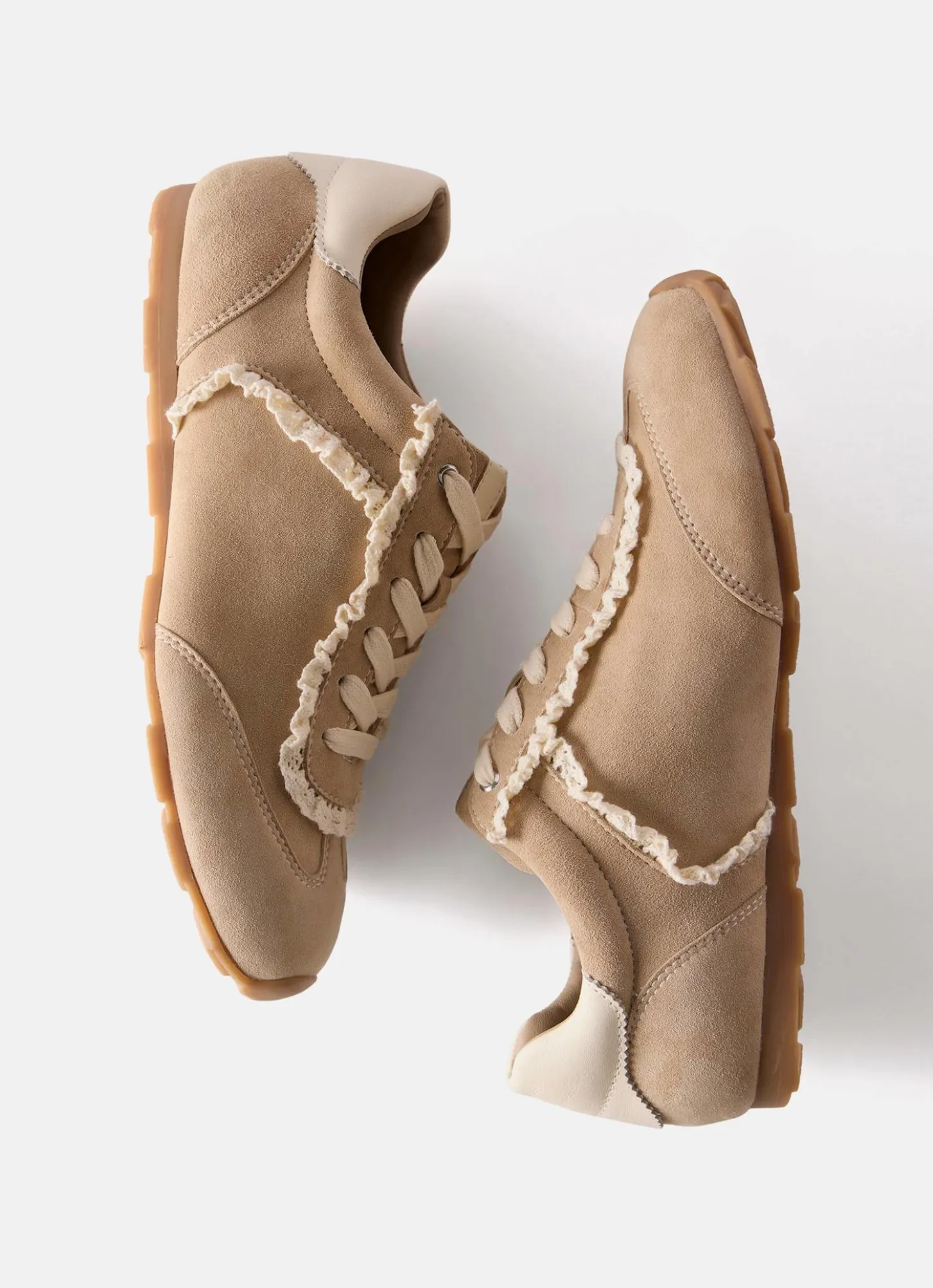 Lina Neutral Suede Lace Detail Trainers
