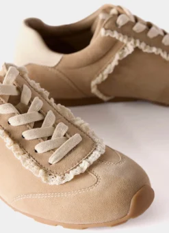 Lina Neutral Suede Lace Detail Trainers