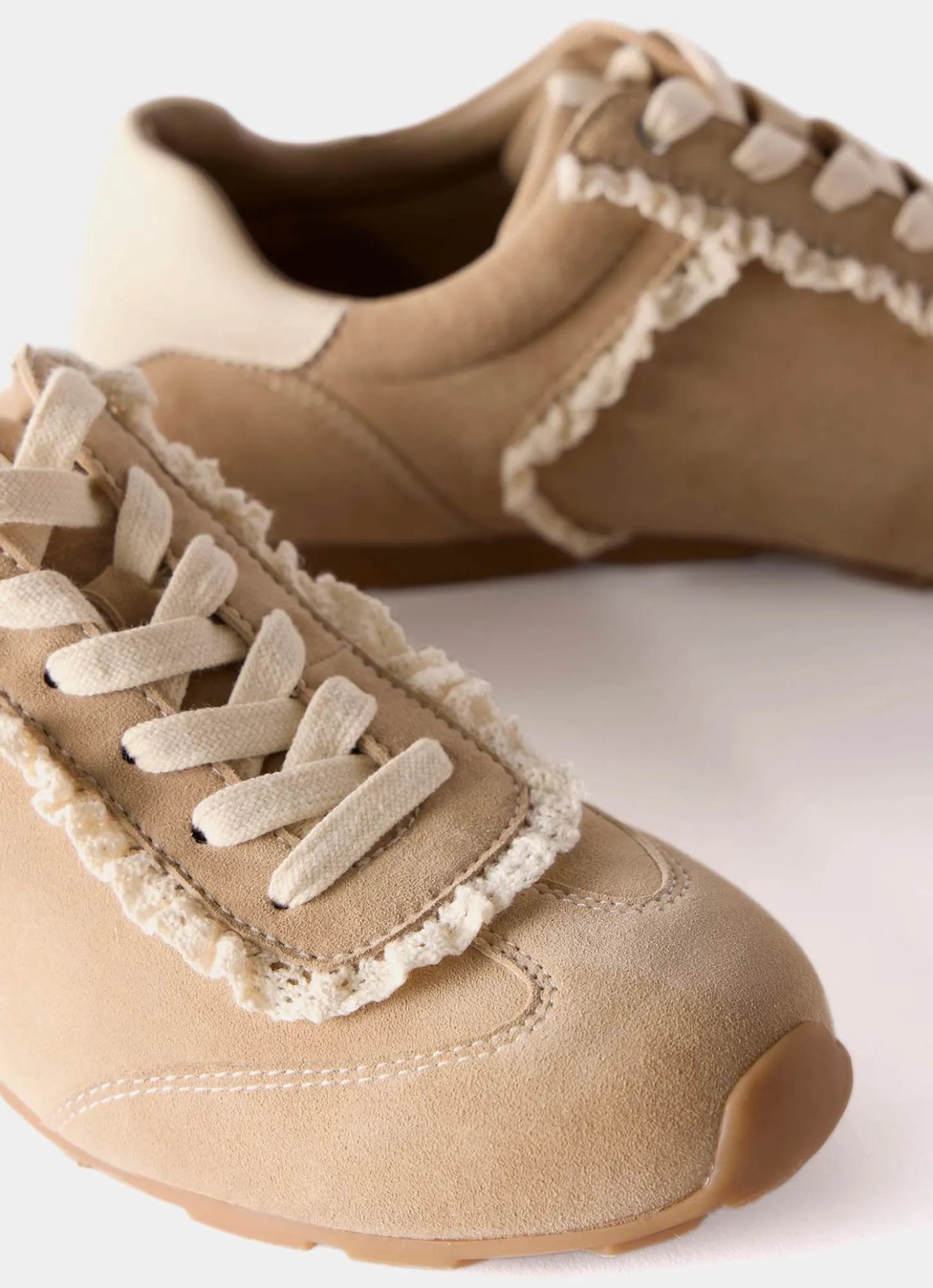 Lina Neutral Suede Lace Detail Trainers