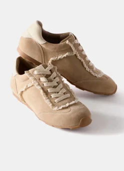 Lina Neutral Suede Lace Detail Trainers