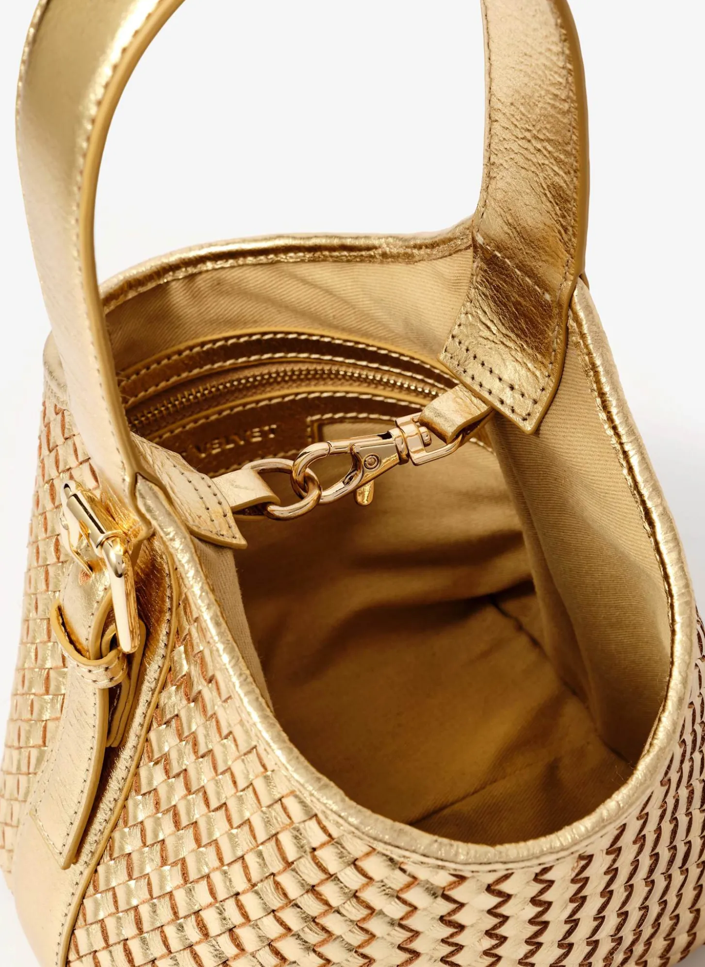 Lola Gold Leather Woven Bucket Bag