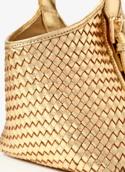Lola Gold Leather Woven Bucket Bag