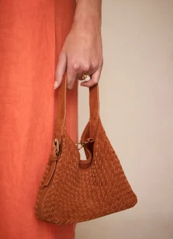 Lola Orange Suede Woven Bucket Bag