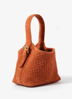 Lola Orange Suede Woven Bucket Bag
