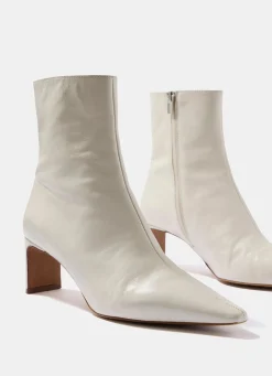 Macy White Leather Ankle Boots