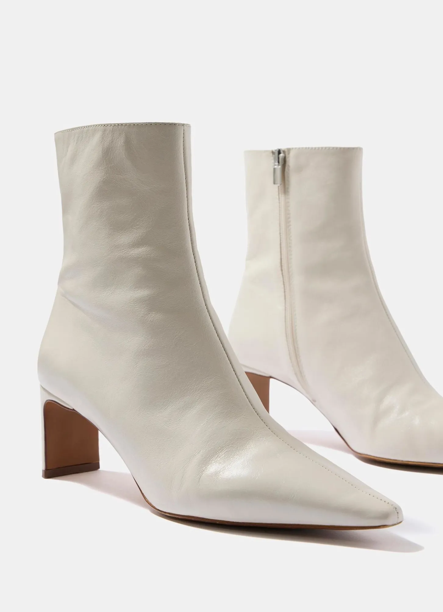 Macy White Leather Ankle Boots