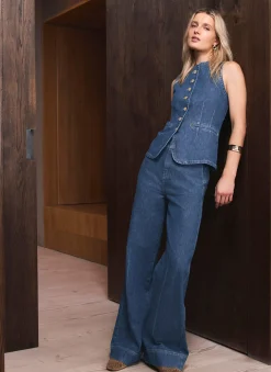 Mid Indigo Buckle Detail Wide Jeans